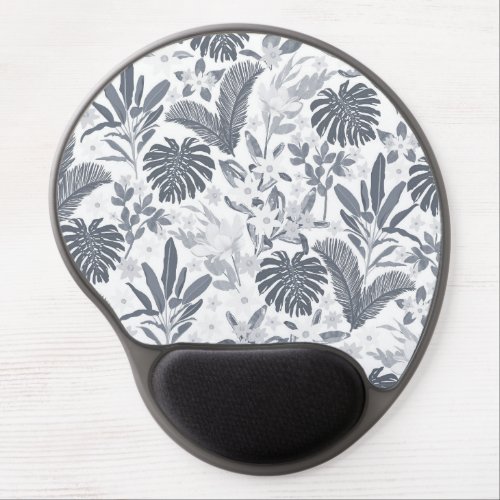 Tropical Gray Floral Greenery Gel Mouse Pad