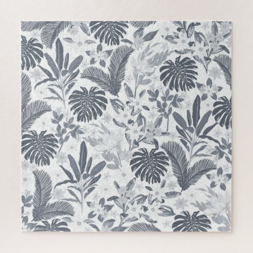 Tropical Gray Floral Greenery Jigsaw Puzzle