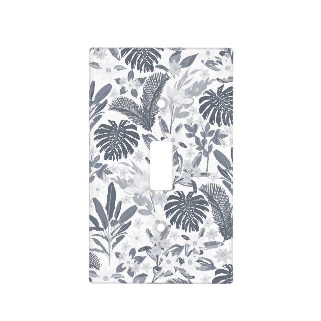 Tropical Gray Floral Greenery Light Switch Cover (Front)