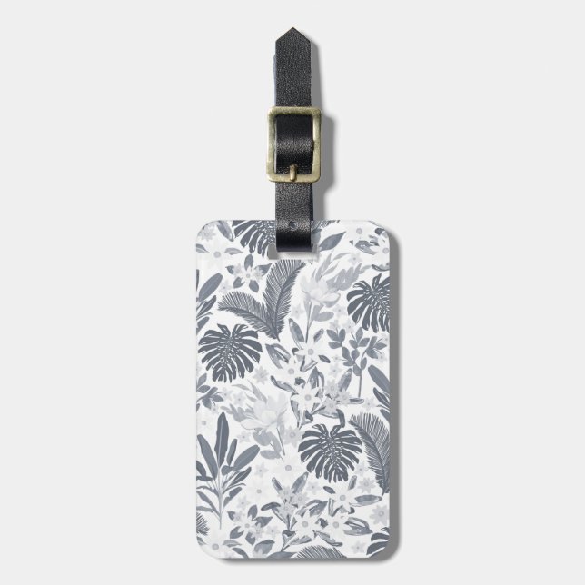 Tropical Gray Floral Greenery Luggage Tag (Front Vertical)