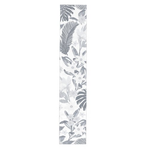 Tropical Gray Floral Greenery Medium Table Runner