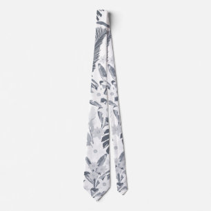 Tropical Gray Floral Greenery Neck Tie