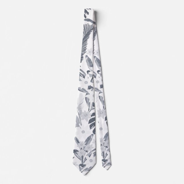 Tropical Gray Floral Greenery Neck Tie (Front)