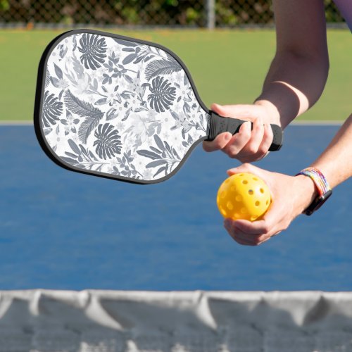 Tropical Gray Floral Greenery Pickleball Paddle