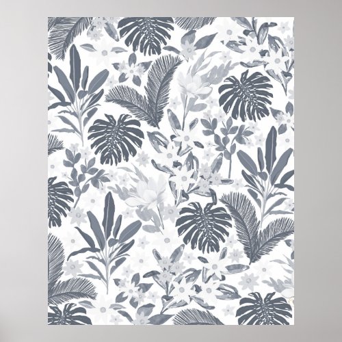 Tropical Gray Floral Greenery Poster