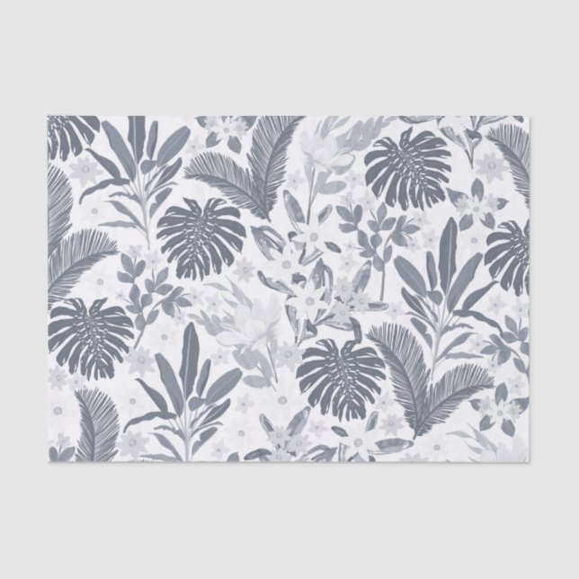 Tropical Gray Floral Greenery Tissue Paper (Front)