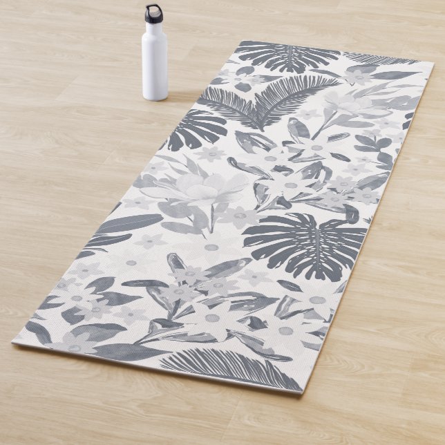 Tropical Gray Floral Greenery Yoga Mat (In Situ)