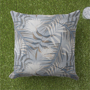 Tropical Gray Palms Outdoor Pillow