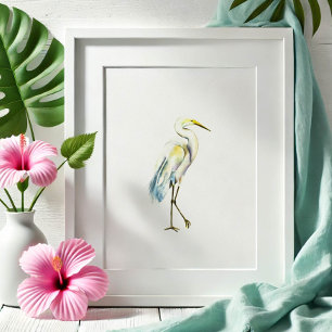 Tropical Great White Heron Beach Art Poster