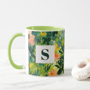 Tropical Green Abstract Botanical Monogrammed Mug