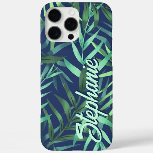 Custom Phone Cases 13 Tropical Green And Blue Leaves Custom Name Iphone 16 Pro Max Case