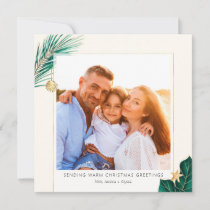 Tropical Green and Gold Greenery Photo Holiday Card