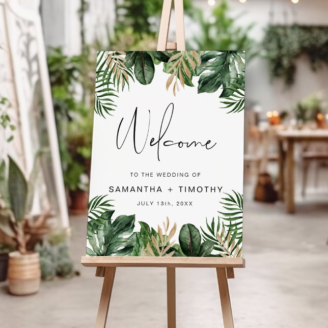Tropical Green and Gold Leaf Wedding Welcome  Foam Board (Creator Uploaded)