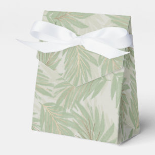 Tropical Green and Gold Leaves on Sage Tent Favor Boxes