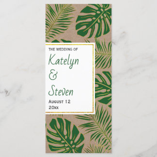 Tropical green and gold rustic wedding program