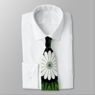 Tropical Green and White Flora Mandala Neck Tie
