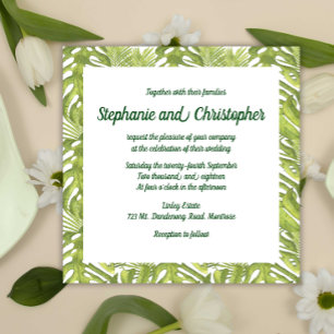 Tropical Green and White Wedding Invitation