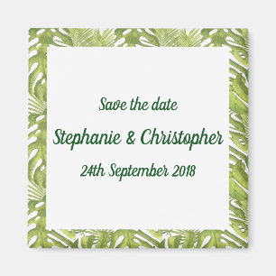 Tropical Green and White Wedding Save the Date Magnet