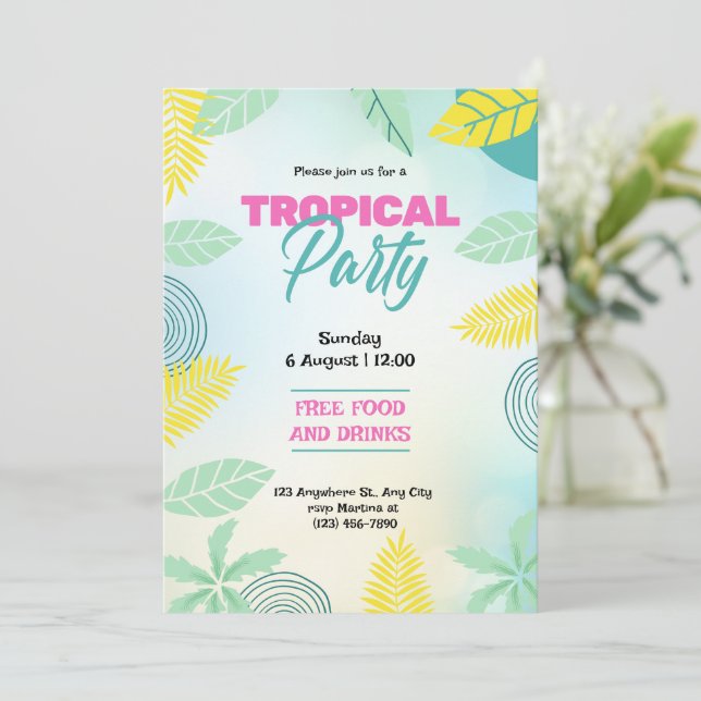 Tropical Green And Yellow Summer Party  Invitation (Standing Front)