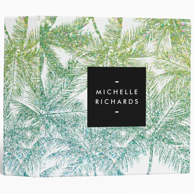 Tropical Green/Aqua Glitter Palms Binder (Front/Spine)