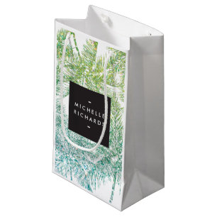 Tropical Green/Aqua Glitter Palms Gift Bag