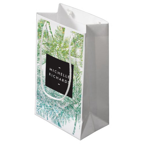 Tropical GreenAqua Glitter Palms Gift Bag