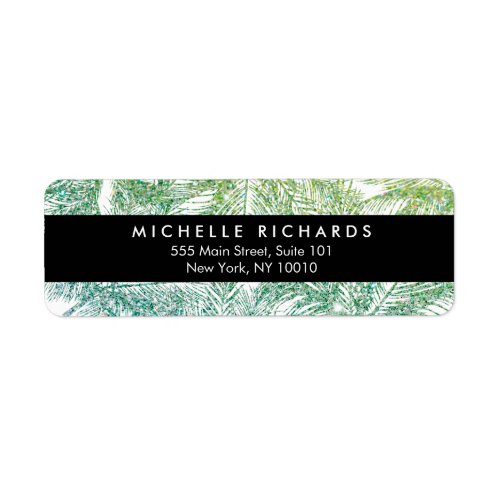 Tropical GreenAqua Glitter Palms Label