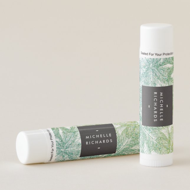 Tropical Green/Aqua Glitter Palms Lip Balm (Front)