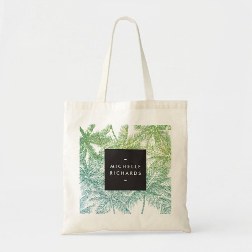 Tropical GreenAqua Glitter Palms Tote Bag