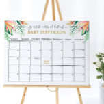 Tropical Green Baby Shower Guess Due Date Calendar Poster<br><div class="desc">Change days accordingly with the month you need, go to "Edit using Design Tool" link to move the due date to a different day. HOW TO PLAY: Guests sign the calendar with their predictions for the baby's birthday. The guest to guess the date of birth (or the closest one) wins...</div>