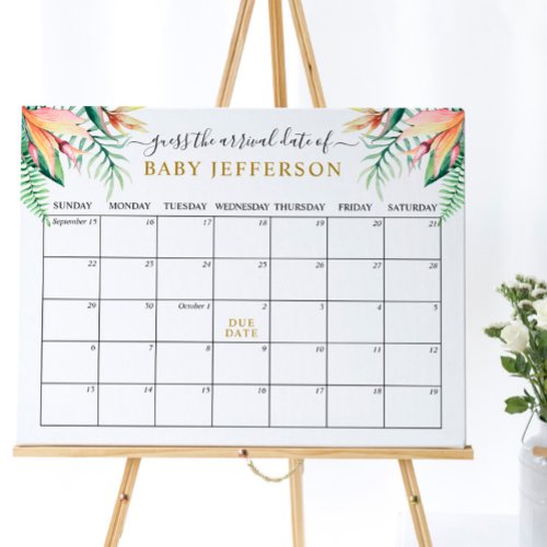 Tropical Green Baby Shower Guess Due Date Calendar Poster