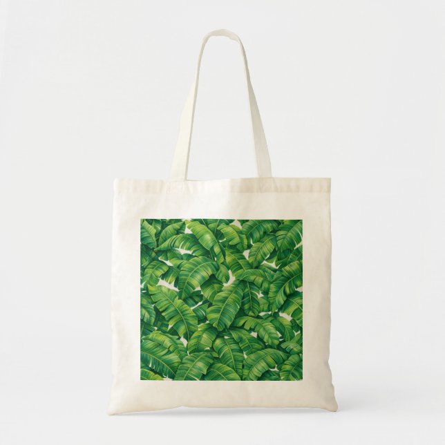 Tropical Green Banana Leaf Botanical Pattern Tote Bag (Front)