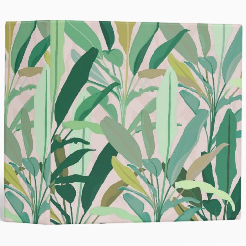 Tropical Green Banana Leaves Pink Pattern 3 Ring Binder