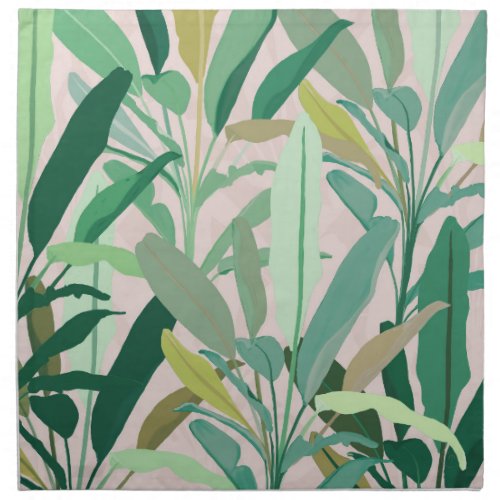 Tropical Green Banana Leaves Pink Pattern Cloth Napkin