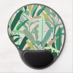 Tropical Green Banana Leaves Pink Pattern Gel Mouse Pad