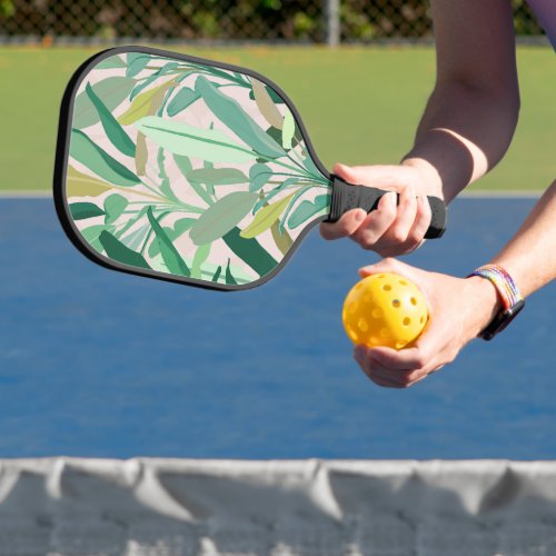 Tropical Green Banana Leaves Pink Pattern Pickleball Paddle