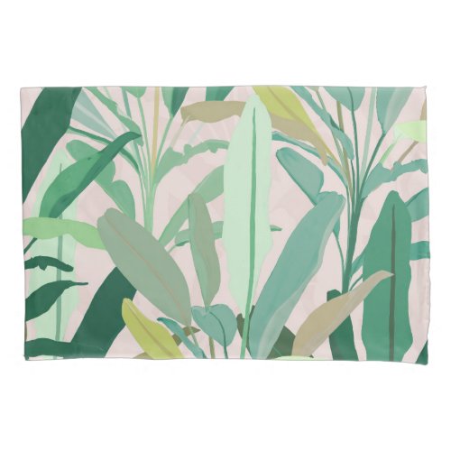 Tropical Green Banana Leaves Pink Pattern Pillow Case