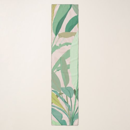 Tropical Green Banana Leaves Pink Pattern Scarf