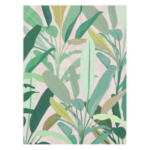 Tropical Green Banana Leaves Pink Pattern Tablecloth