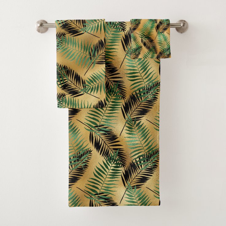 Tropical Green Black Palm Leaves Bath Towel Set Zazzle