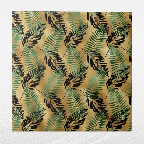 Tropical Green Black Palm Leaves Ceramic Tile