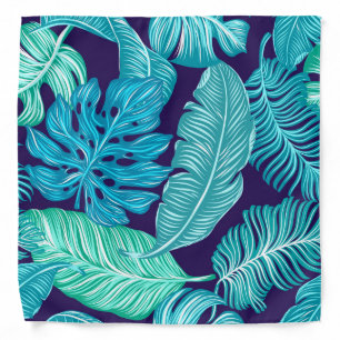 Tropical Green Blue Leaves Pattern Bandana