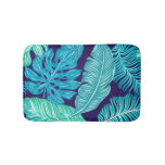 Tropical Green Blue Leaves Pattern Bath Mat