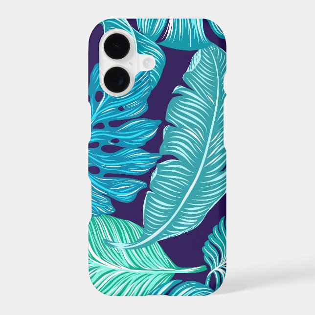 Tropical Green Blue Leaves Pattern Case-Mate iPhone Case (Back)