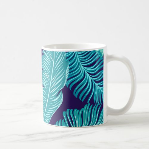 Tropical Green Blue Leaves Pattern Coffee Mug