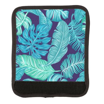 Tropical Green Blue Leaves Pattern Luggage Handle Wrap by MissMatching at Zazzle