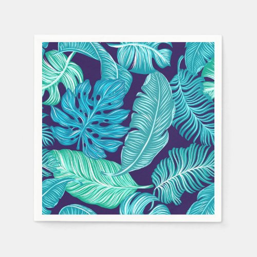 Tropical Green Blue Leaves Pattern Napkins