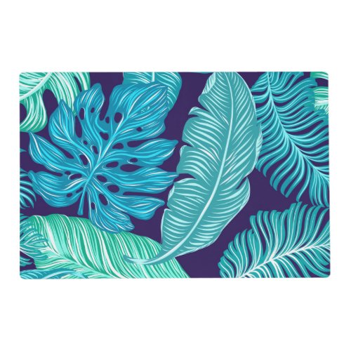 Tropical Green Blue Leaves Pattern Placemat