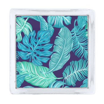 Tropical Green Blue Leaves Pattern Silver Finish Lapel Pin by MissMatching at Zazzle