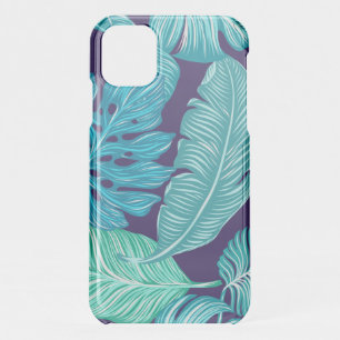 Tropical Green Blue Leaves Pattern iPhone 11 Case